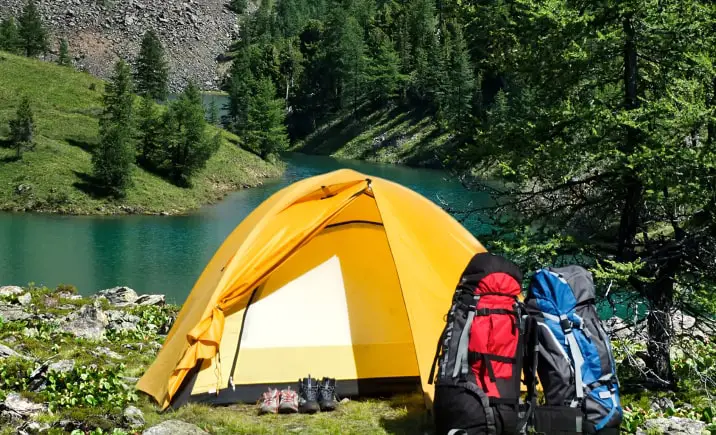 backpacks and a tent