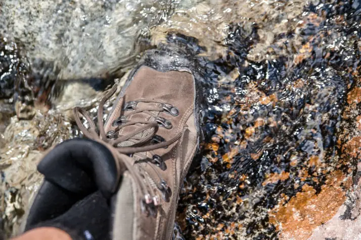 hiking shoe in the water