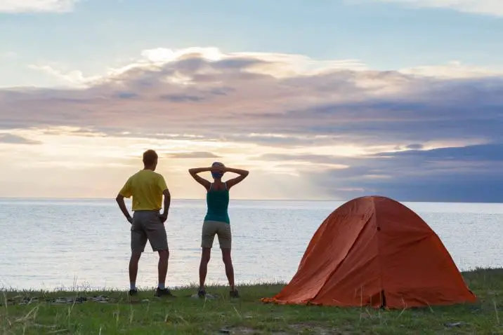 campers at a lake