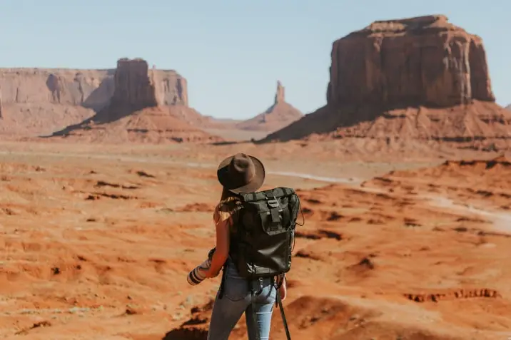 hiker in hot desert