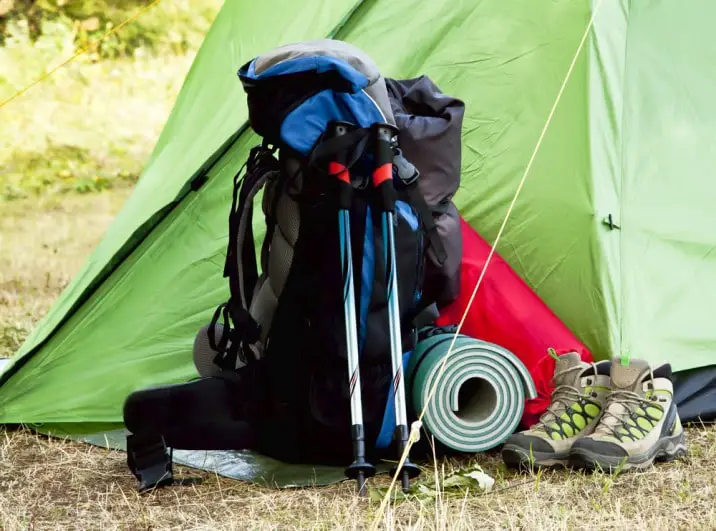 backpack and tent